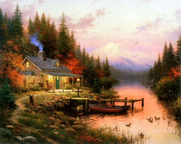 (image for) Handmade Oil painting for home canvas, oil painting framed canvas for living room Thomas Kinkade's painting, NO.82